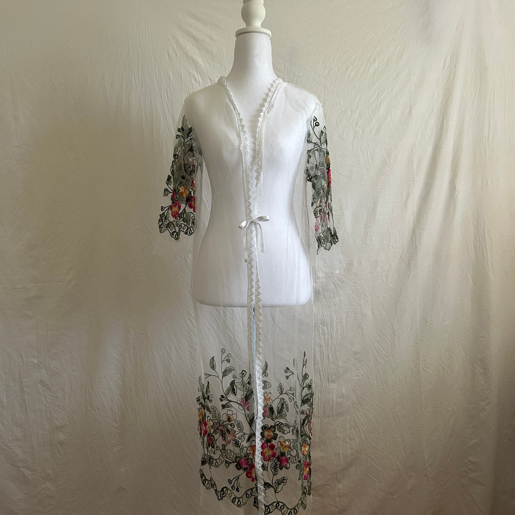Elegant Embroidered Flower Tulle Robe