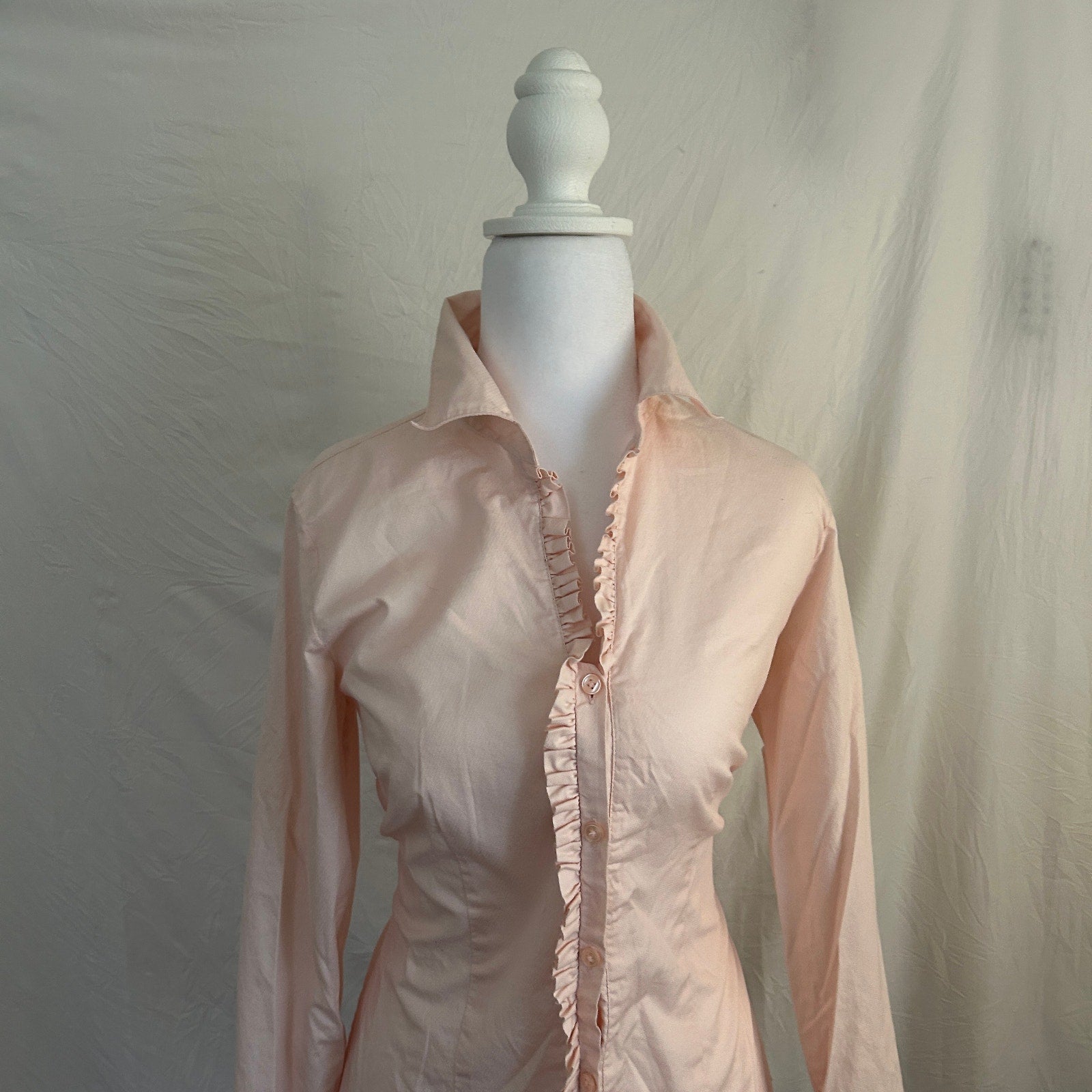 baby pink fitted Ruffled Long Sleeve polo