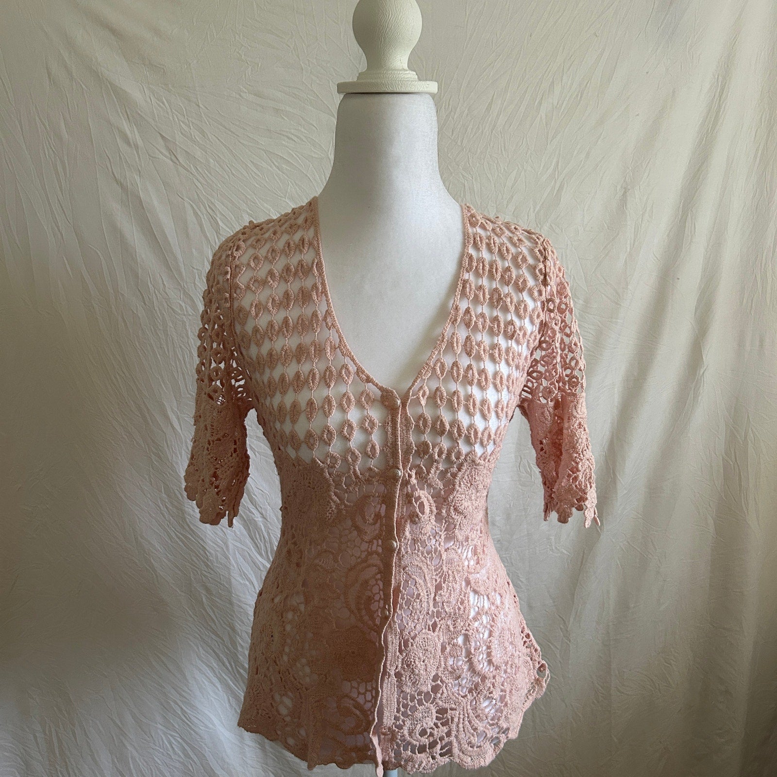 Pink Crochet Cardigan Top